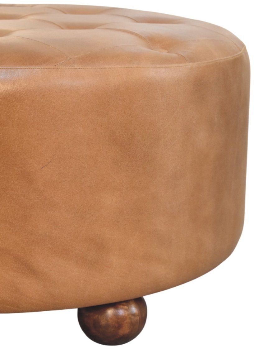 Artisan - Brown Buffalo Hide Leather Round Ottoman