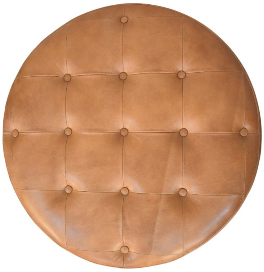 Artisan - Brown Buffalo Hide Leather Round Ottoman