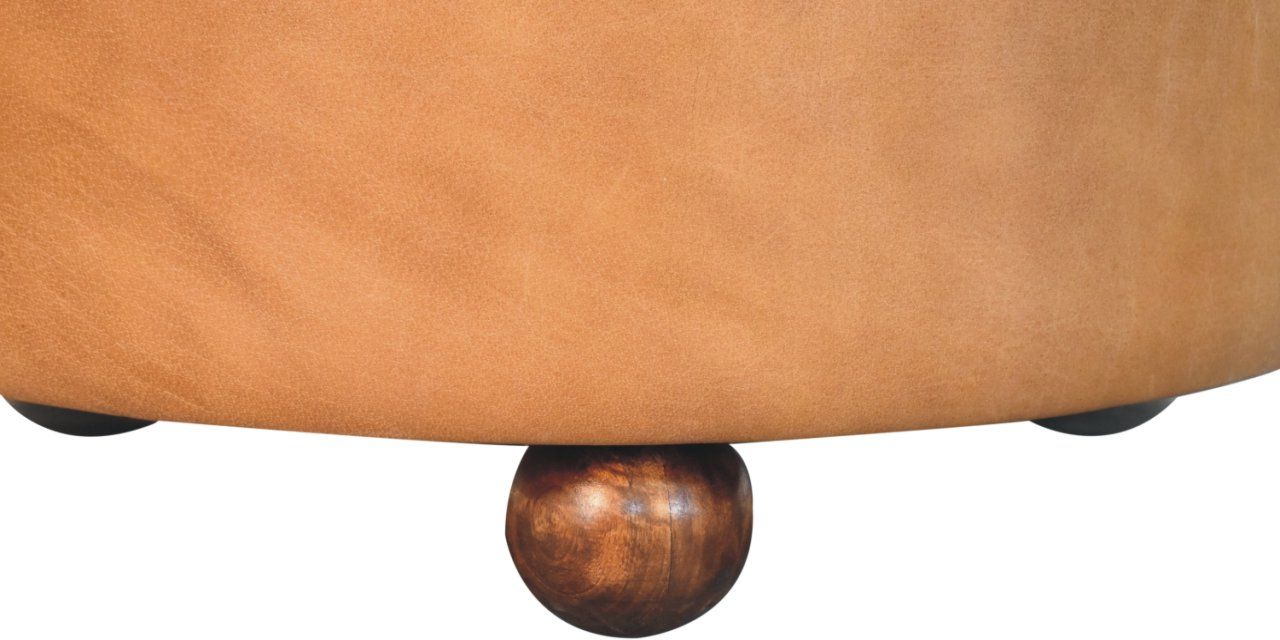 Artisan - Brown Buffalo Hide Leather Round Ottoman