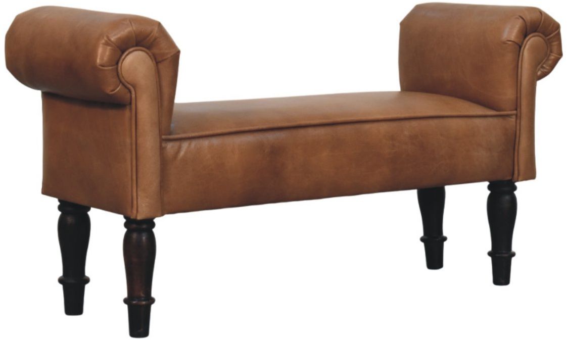 Artisan - Brown Buffalo Leather Rolled Arms Bench