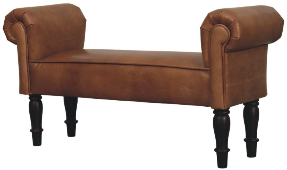 Artisan - Brown Buffalo Leather Rolled Arms Bench