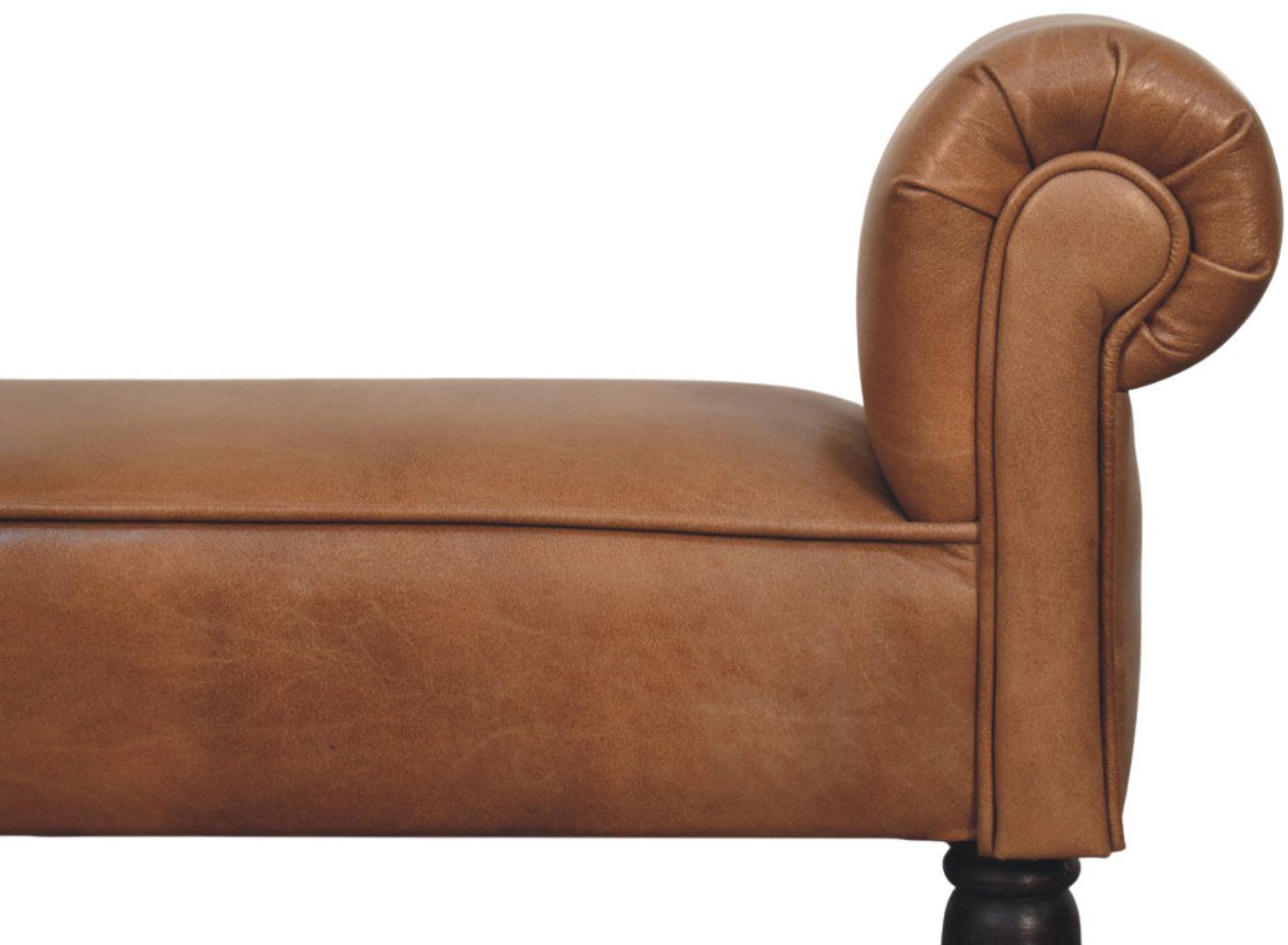 Artisan - Brown Buffalo Leather Rolled Arms Bench