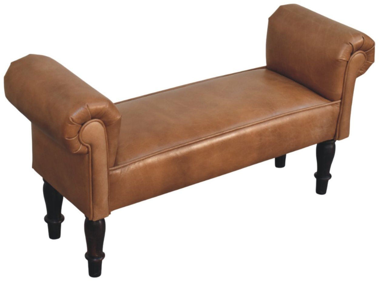 Artisan - Brown Buffalo Leather Rolled Arms Bench