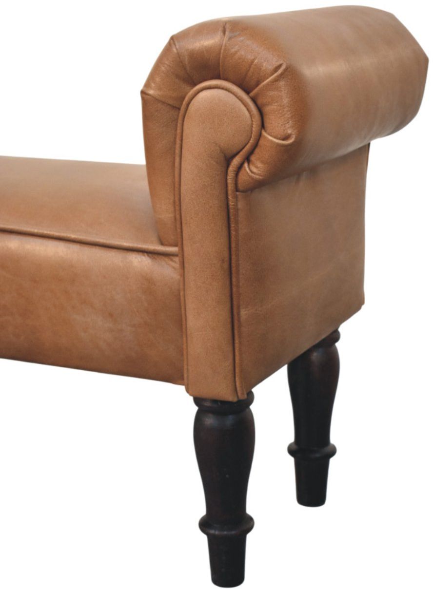 Artisan - Brown Buffalo Leather Rolled Arms Bench