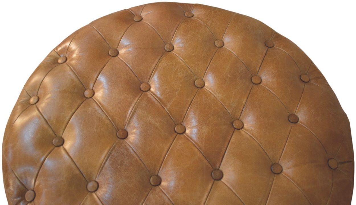 Artisan - Brown Buffalo Leather Round Ottoman With Castor Legs