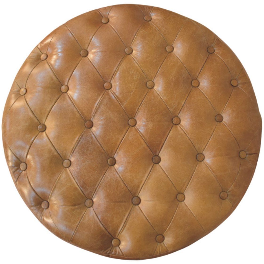 Artisan - Brown Buffalo Leather Round Ottoman With Castor Legs