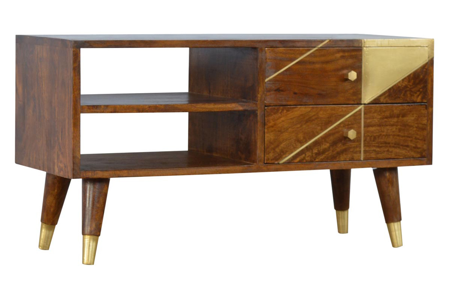 Artisan - Gold Geometric Media Unit in Chestnut