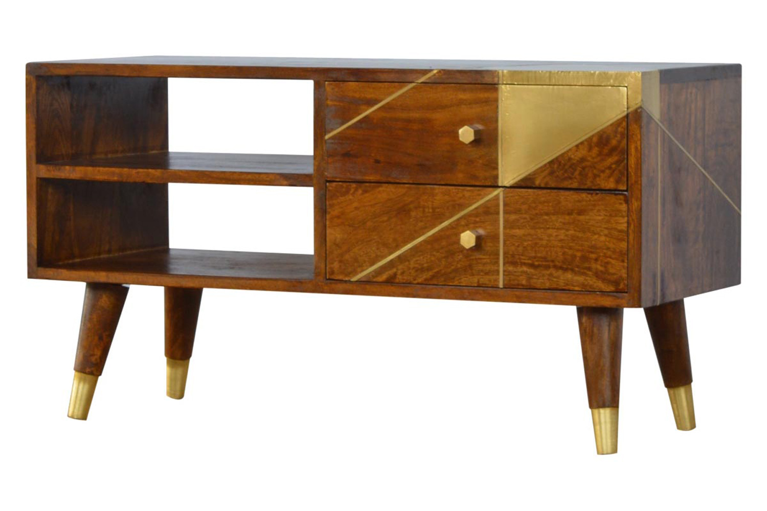 Artisan - Gold Geometric Media Unit in Chestnut