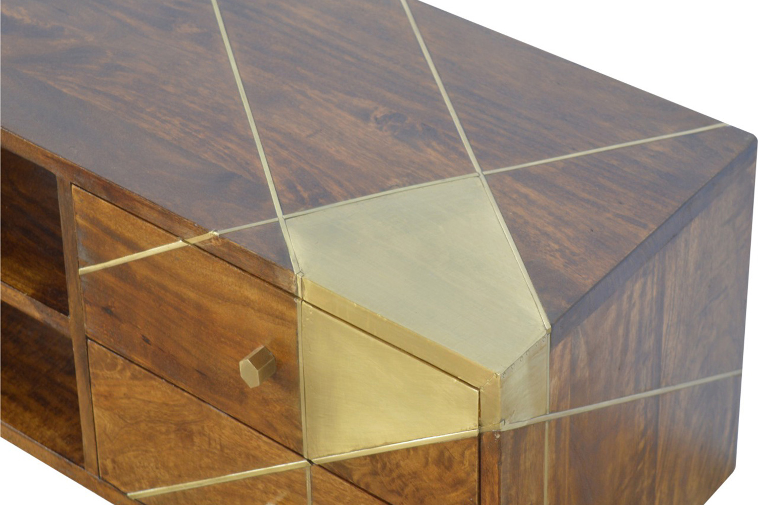 Artisan - Gold Geometric Media Unit in Chestnut