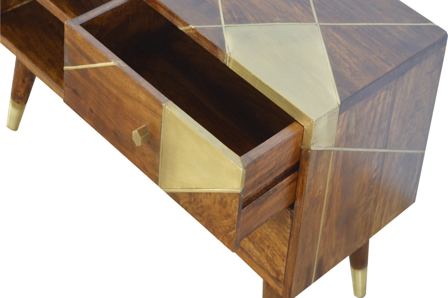 Artisan - Gold Geometric Media Unit in Chestnut