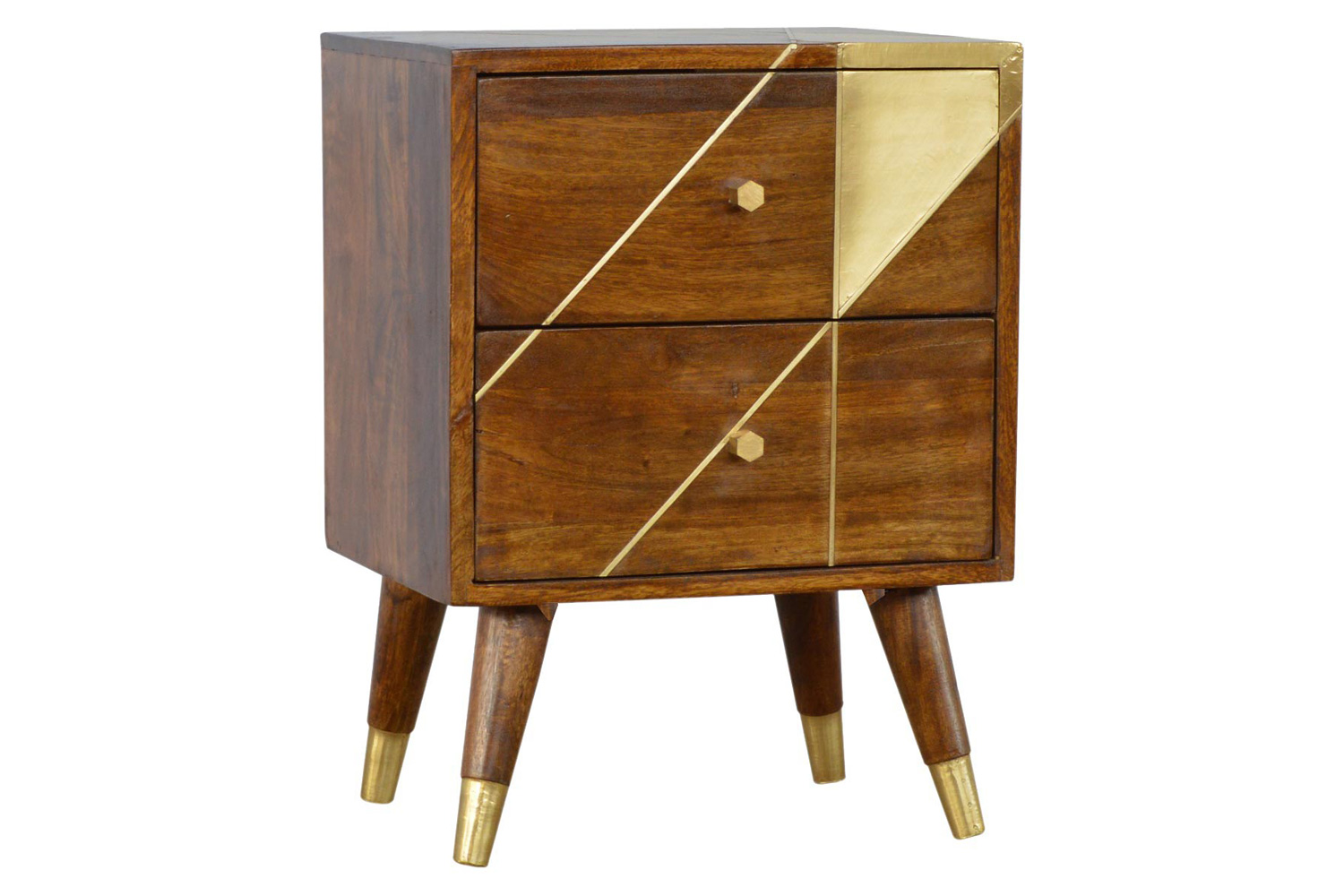 Artisan - Gold Geometric Bedside in Chestnut