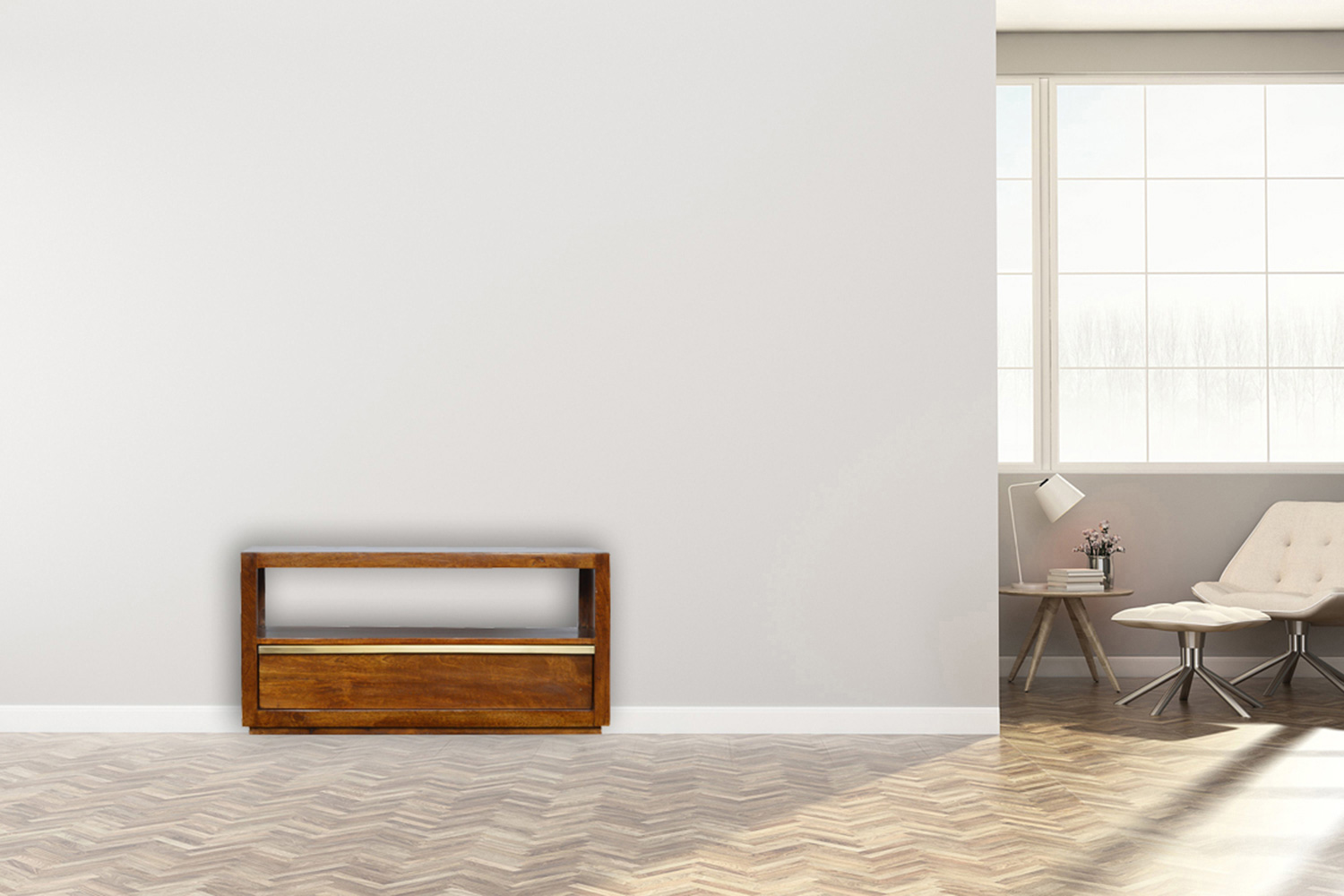 Artisan - Media Unit with Gold Bar in Chestnut