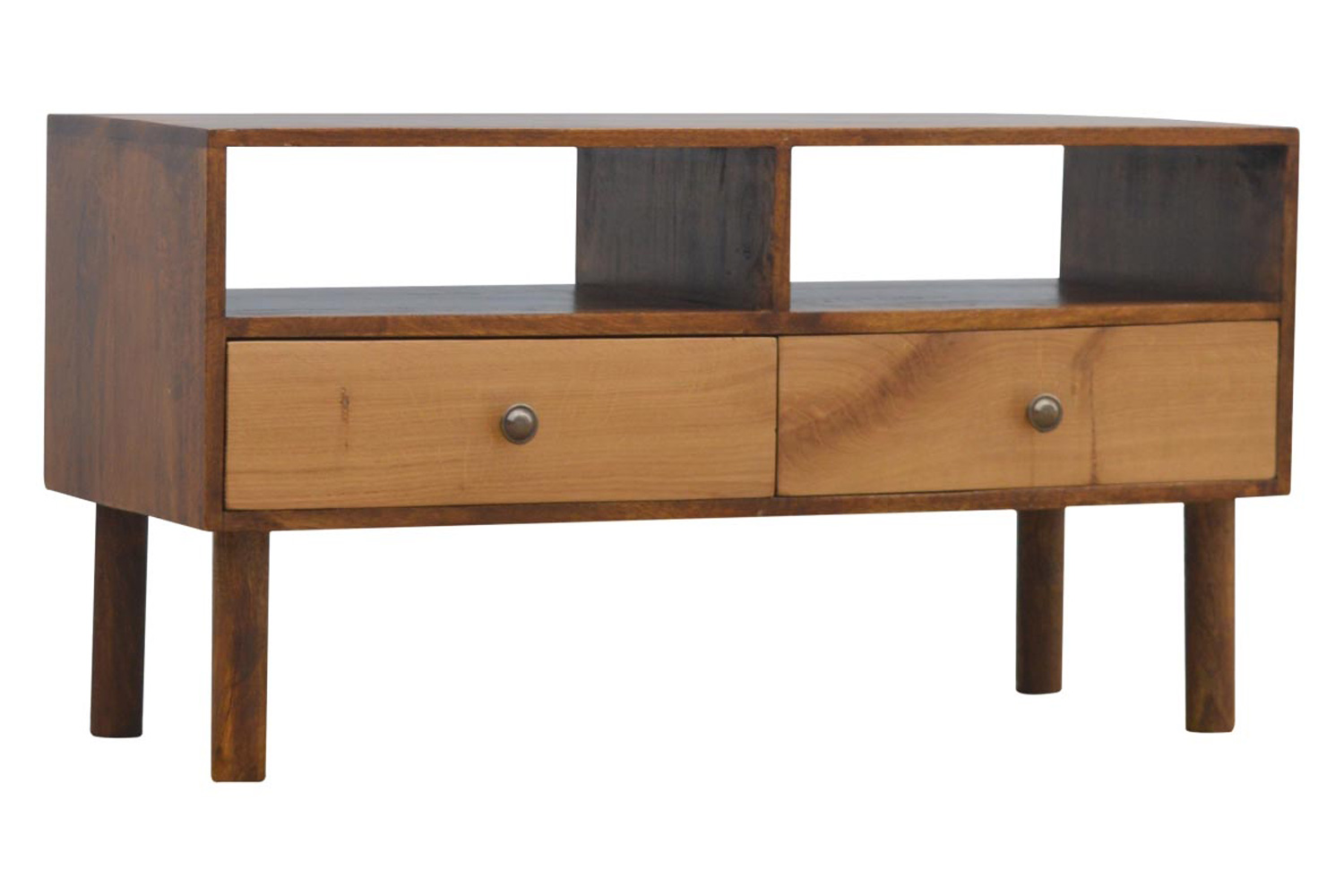 Artisan - Solid Wood Media Unit with 2 Open Slots and 2 Oak Wood Front Drawers