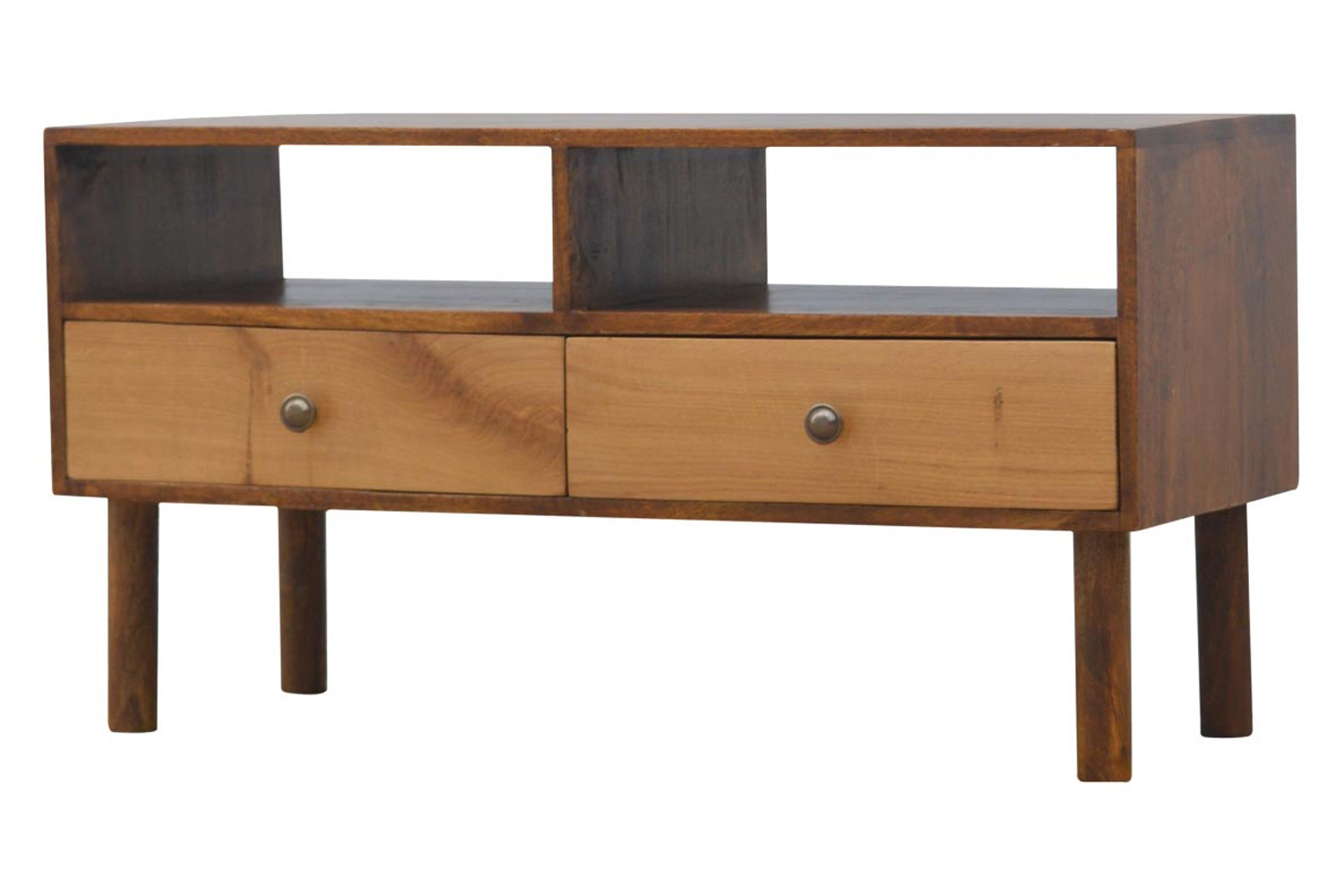 Artisan - Solid Wood Media Unit with 2 Open Slots and 2 Oak Wood Front Drawers