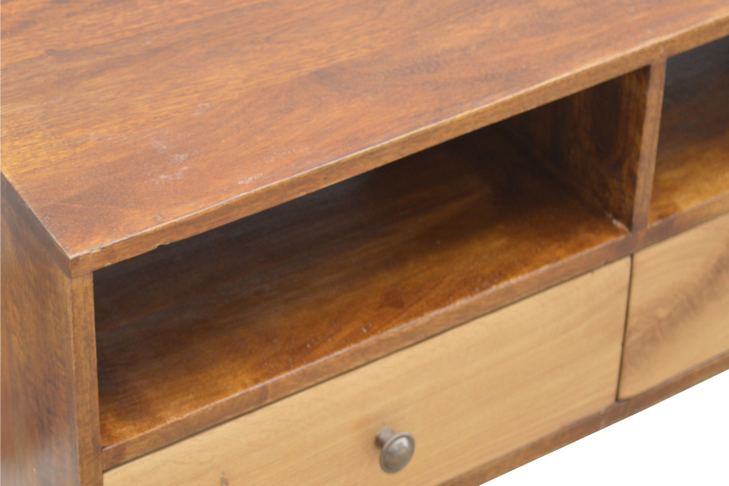 Artisan - Solid Wood Media Unit with 2 Open Slots and 2 Oak Wood Front Drawers