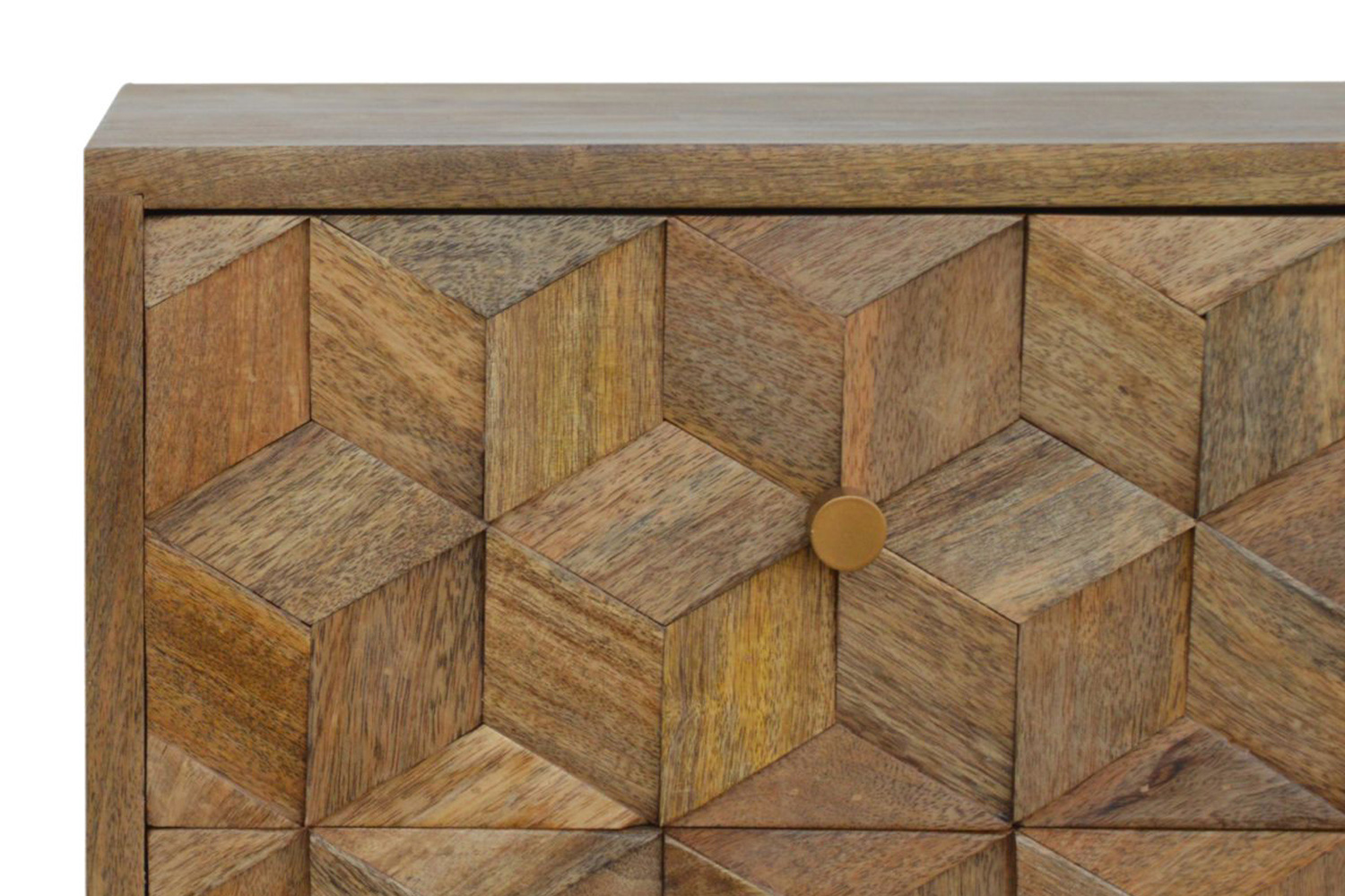 Artisan Cube Carved Bedside with 2 Drawers - Oak-ish