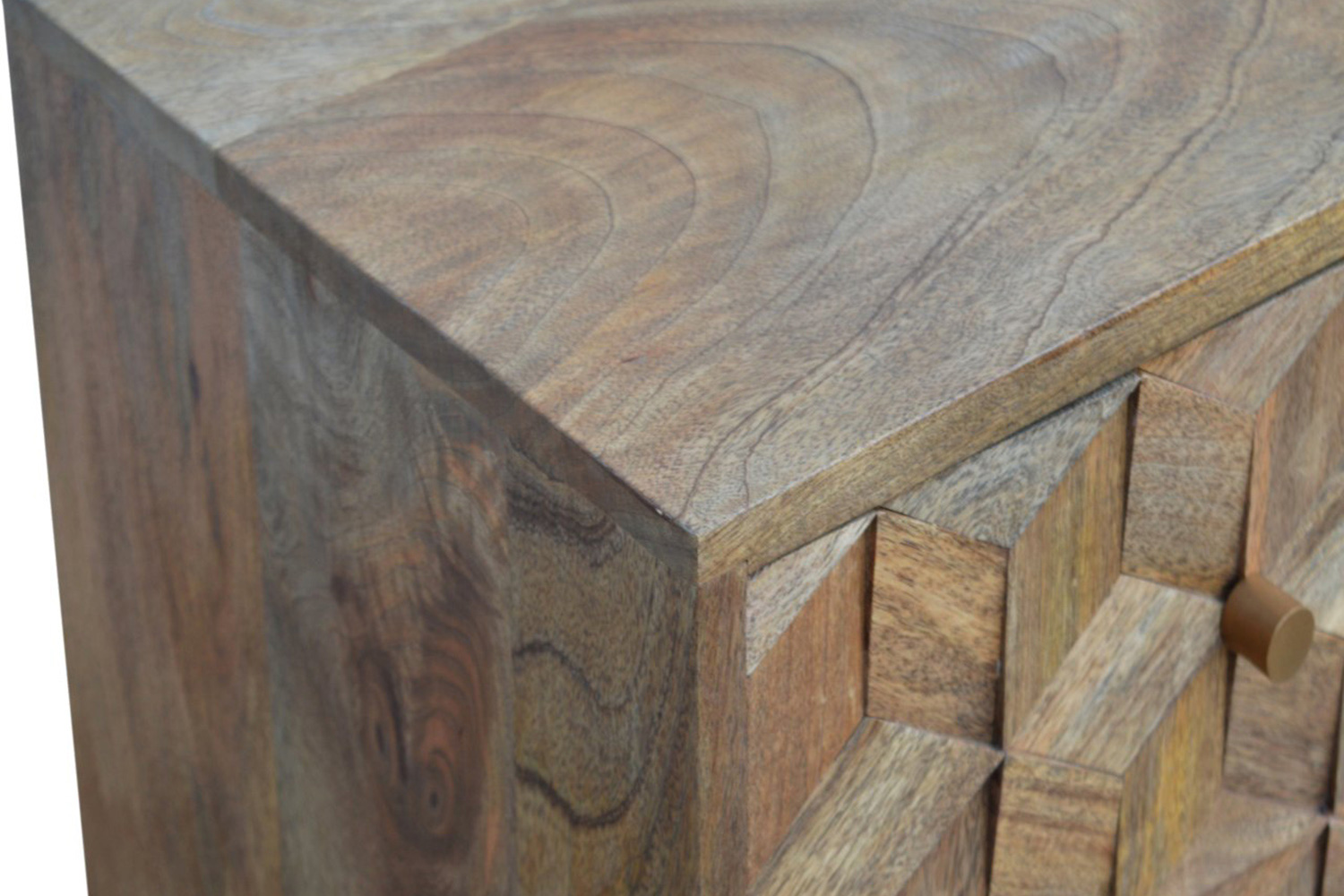 Artisan Cube Carved Bedside with 2 Drawers - Oak-ish