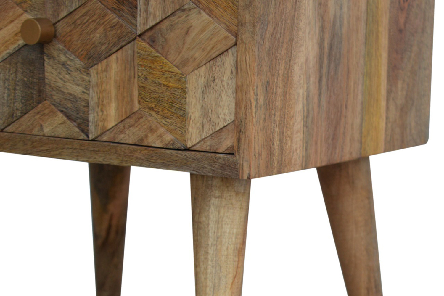 Artisan Cube Carved Bedside with 2 Drawers - Oak-ish