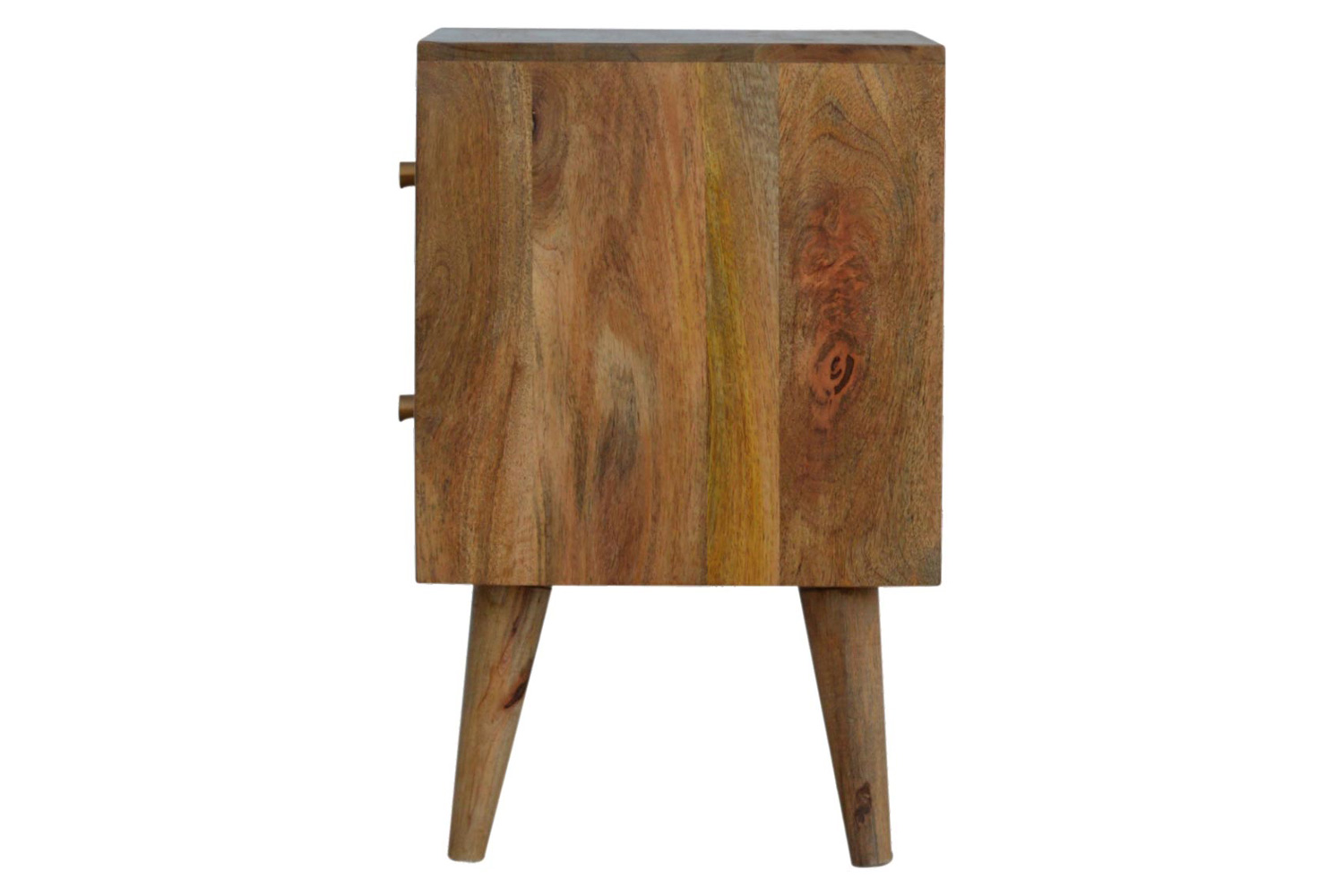 Artisan Cube Carved Bedside with 2 Drawers - Oak-ish
