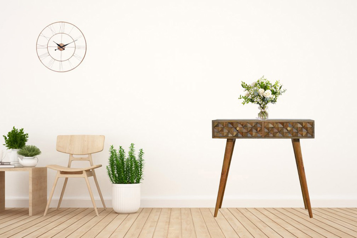 Artisan Diamond Carved Console Table - Oak-ish