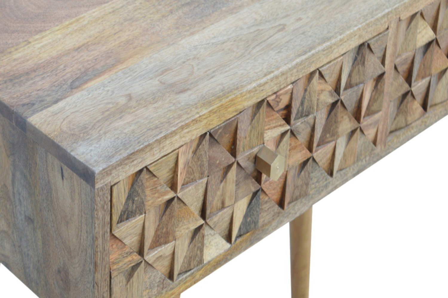 Artisan Diamond Carved Console Table - Oak-ish