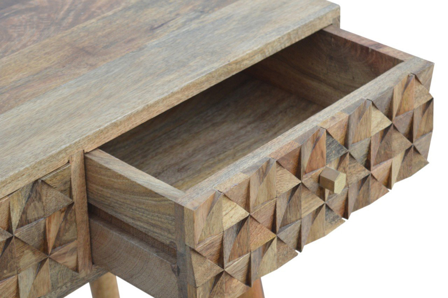 Artisan Diamond Carved Console Table - Oak-ish