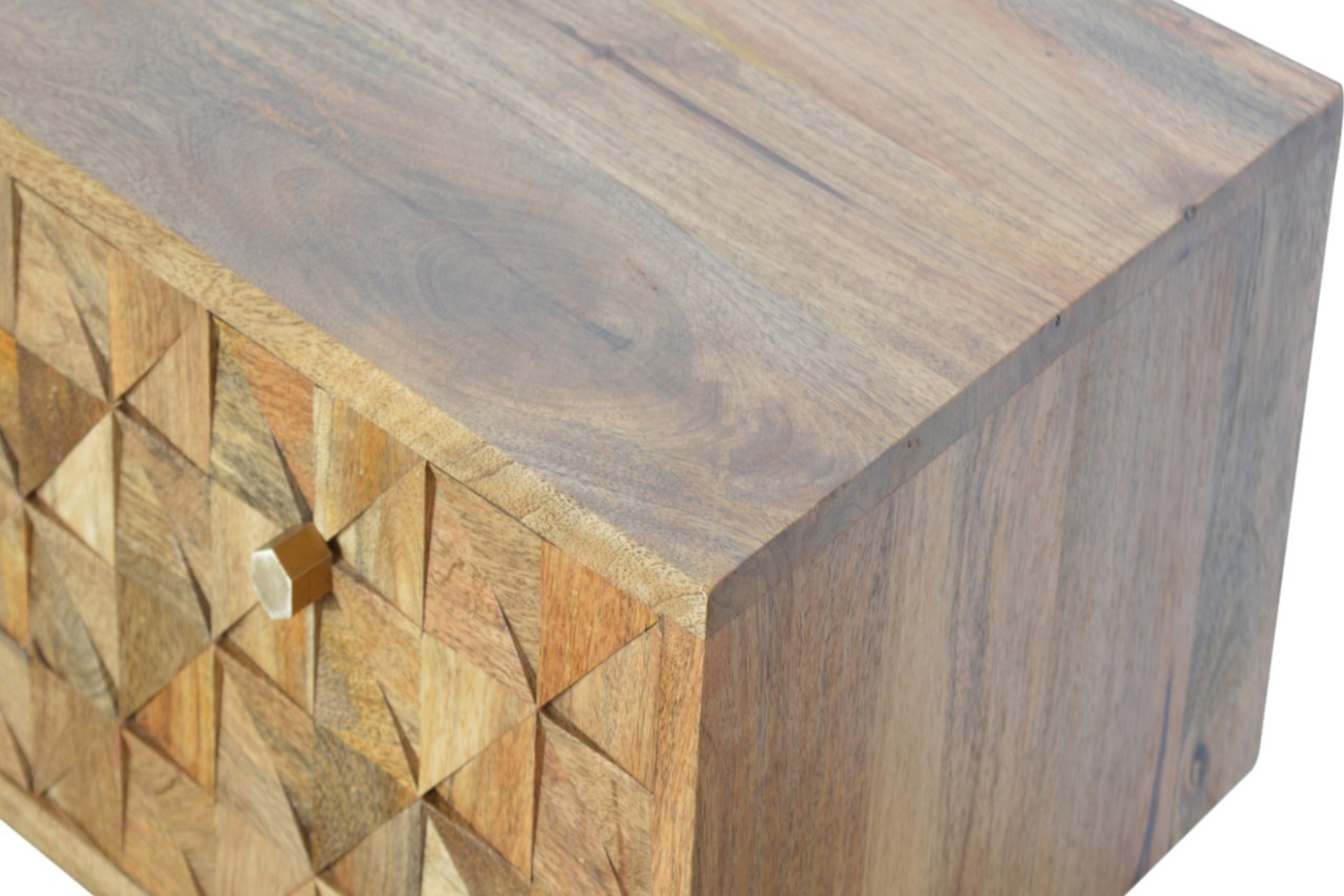 Artisan Diamond Carved Storage Hallway Bench - Oak-ish, w/o Tweed Pad Seat