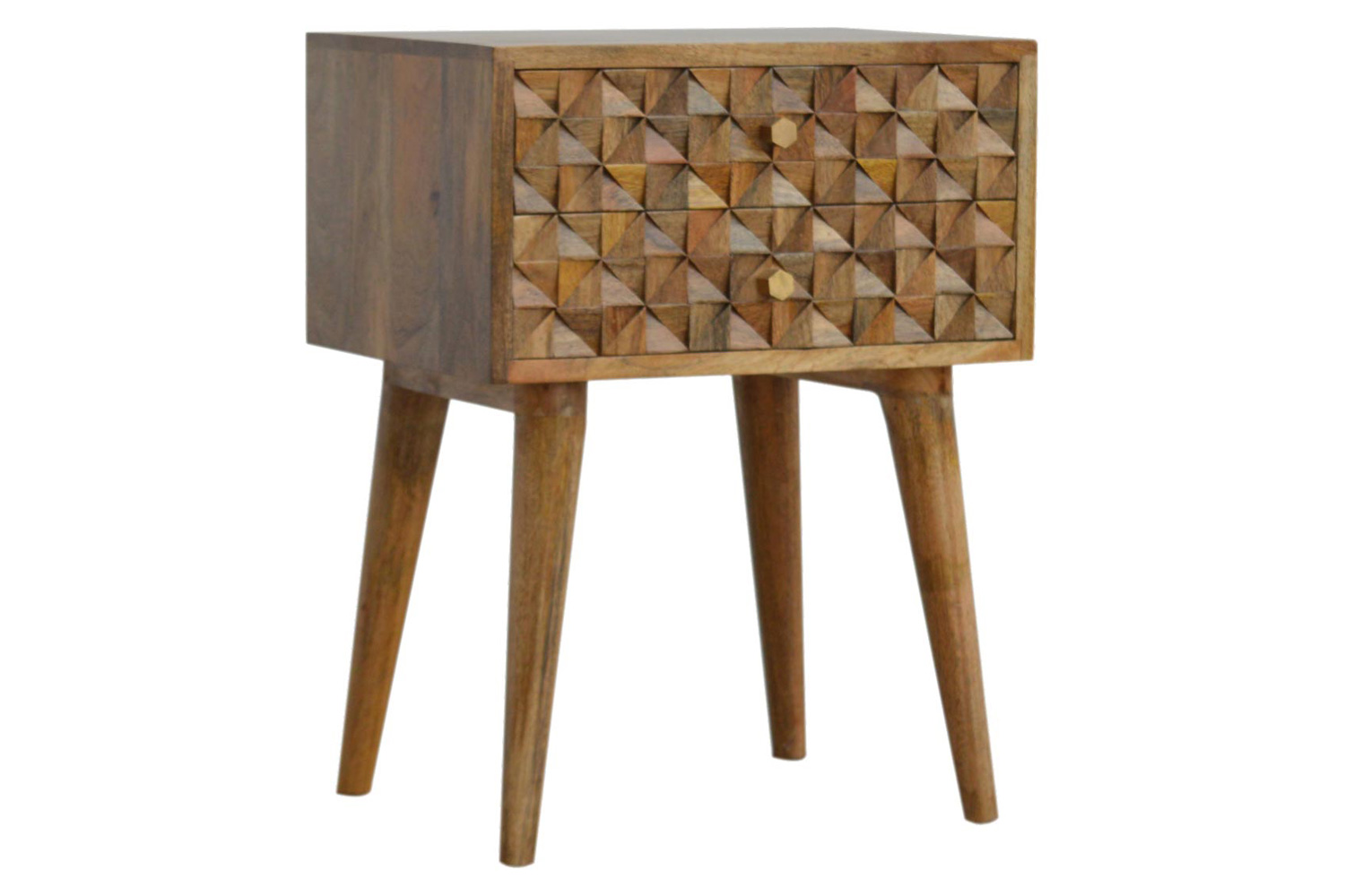 Artisan Diamond Carved Bedside with 2 Drawers - Oak-ish