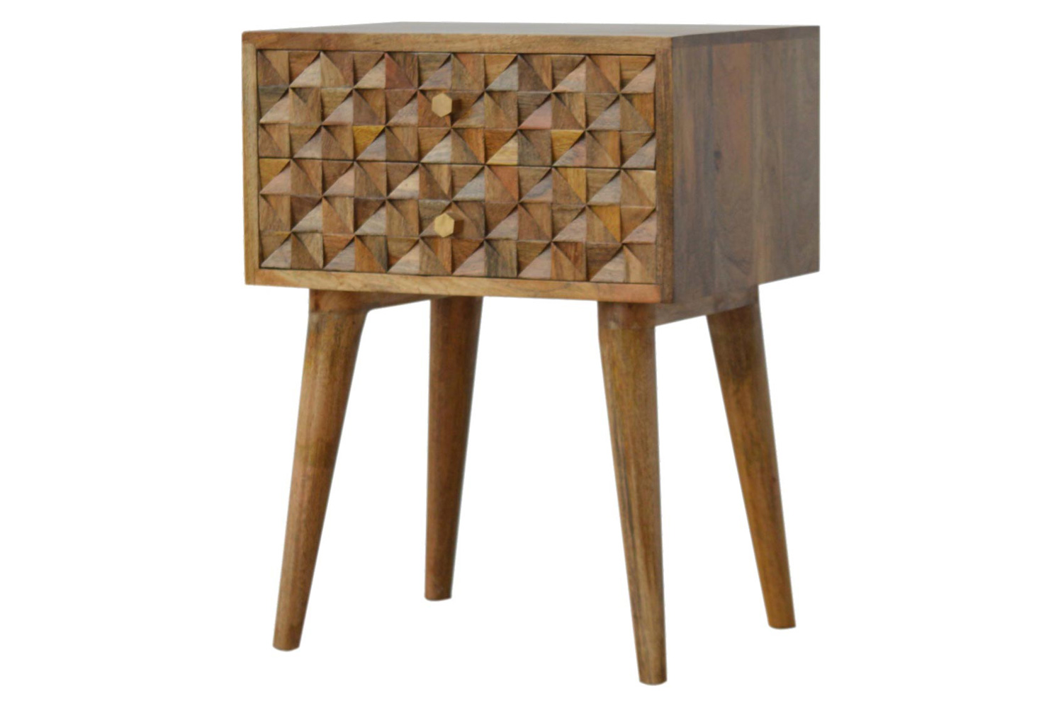Artisan Diamond Carved Bedside with 2 Drawers - Oak-ish