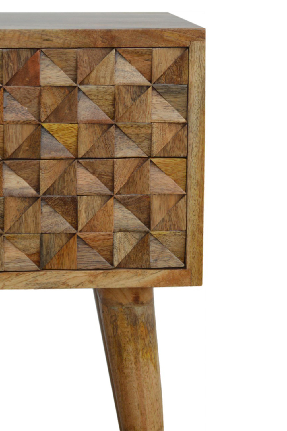 Artisan Diamond Carved Bedside with 2 Drawers - Oak-ish