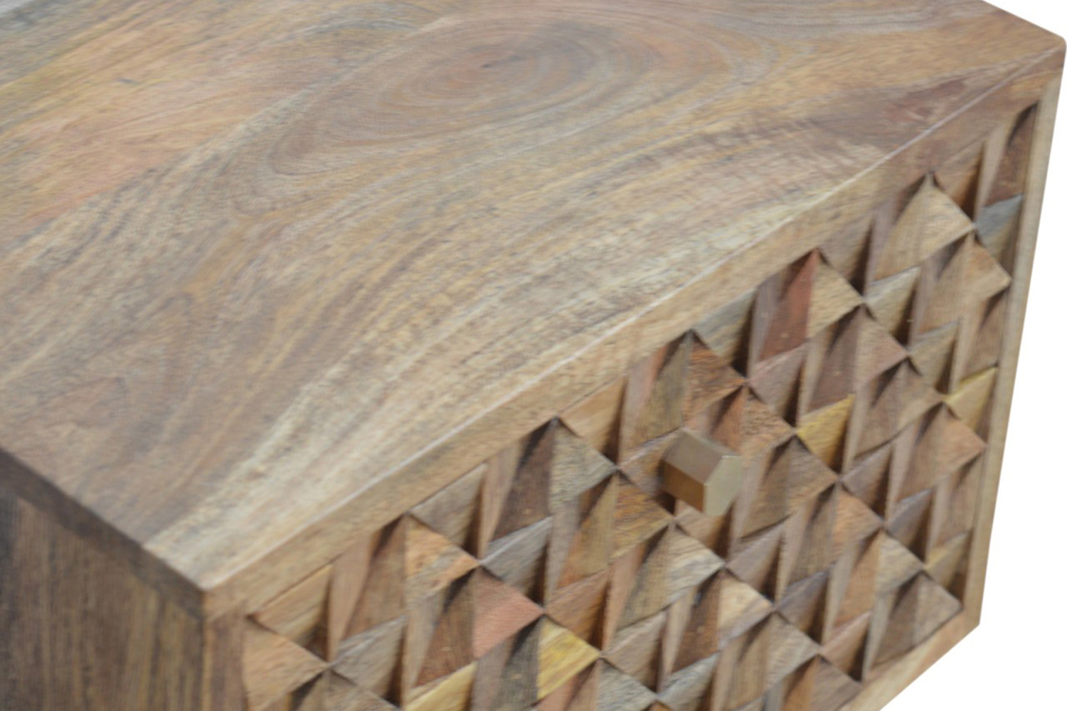 Artisan Diamond Carved Bedside with 2 Drawers - Oak-ish