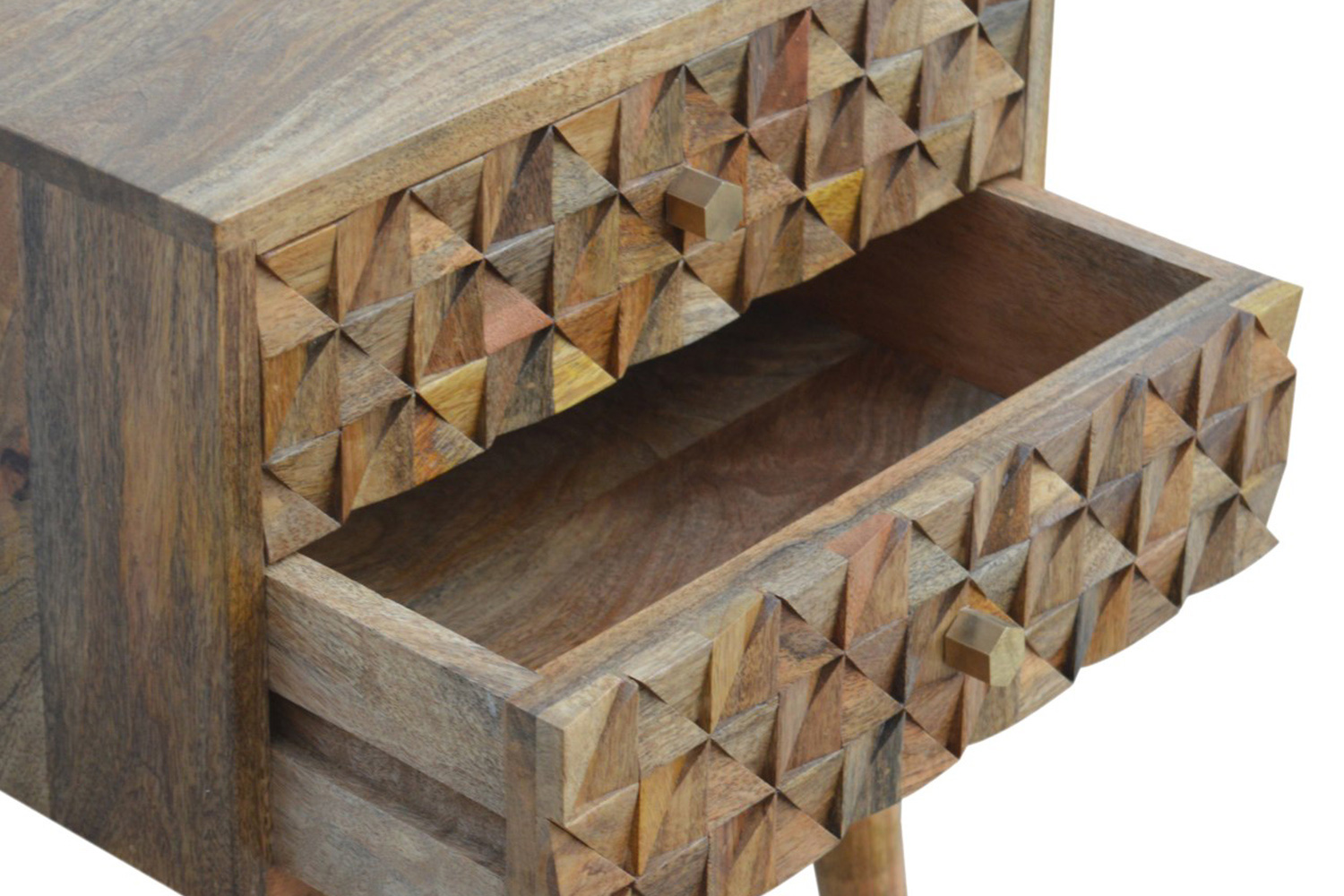 Artisan Diamond Carved Bedside with 2 Drawers - Oak-ish
