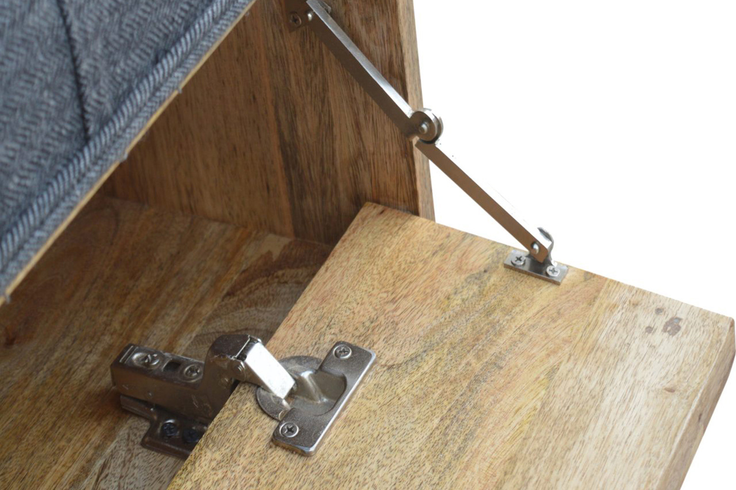 Artisan Diamond Carved Storage Hallway Bench - Oak-ish, With Gray Tweed Pad Seat