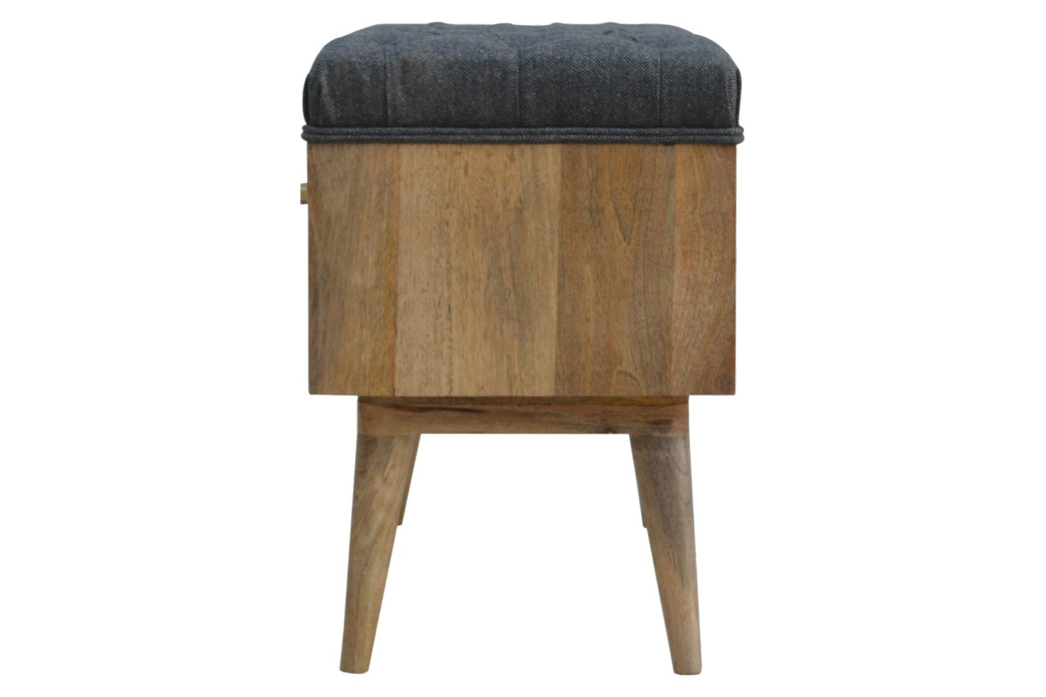 Artisan Diamond Carved Storage Hallway Bench - Oak-ish, With Gray Tweed Pad Seat