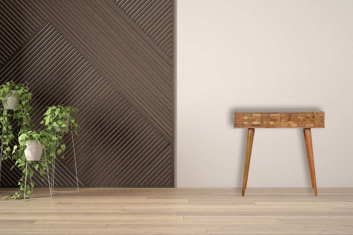 Artisan Tile Carved Console Table - Oak-ish