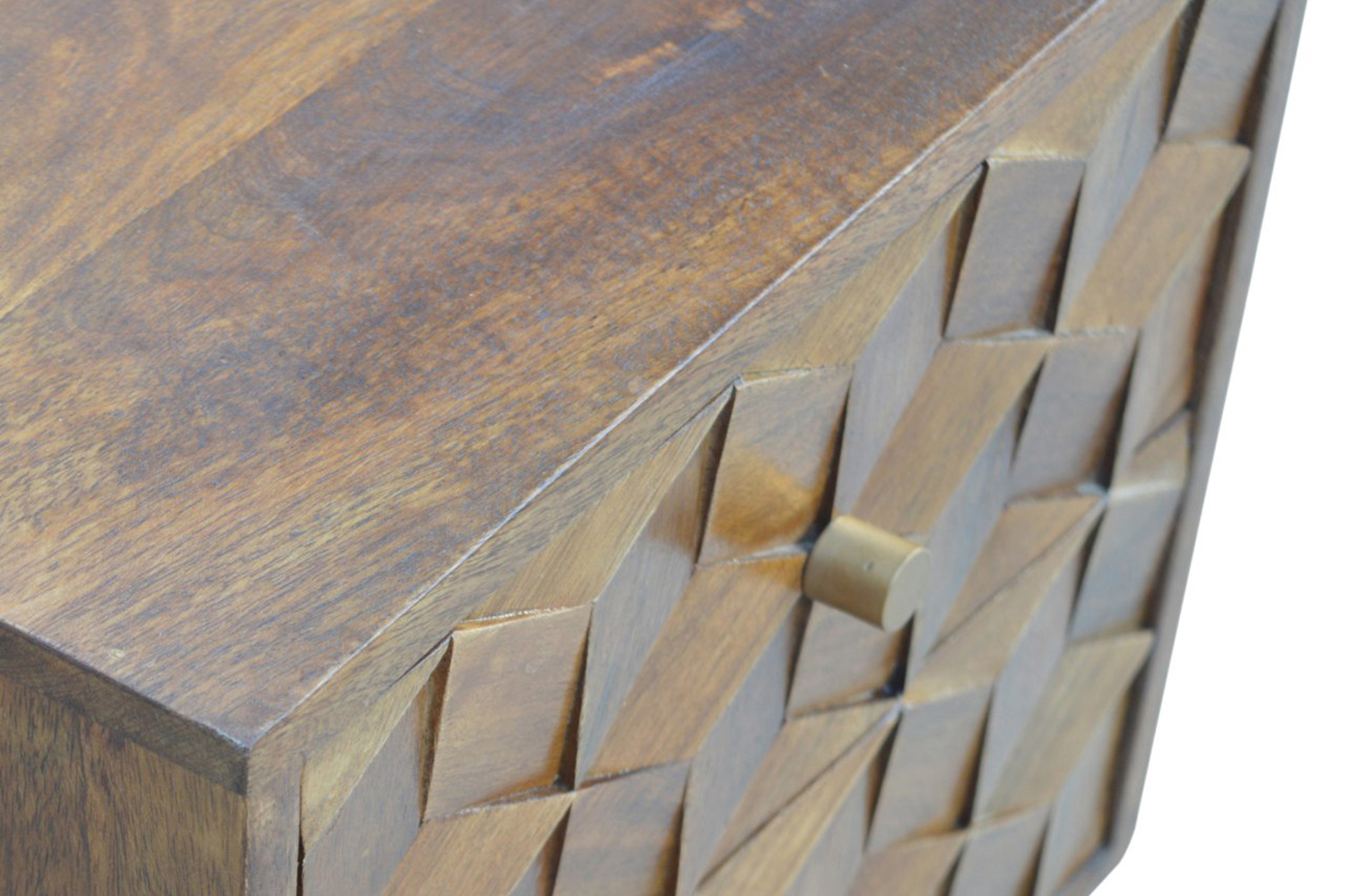 Artisan Cube Carved Bedside with 2 Drawers - Chestnut