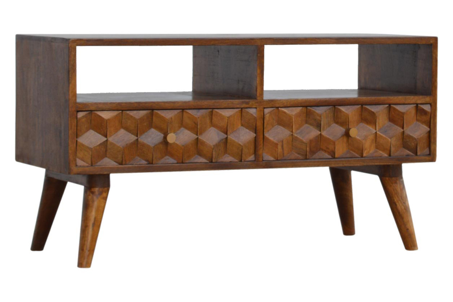 Artisan - Cube Carved TV Unit in Chestnut