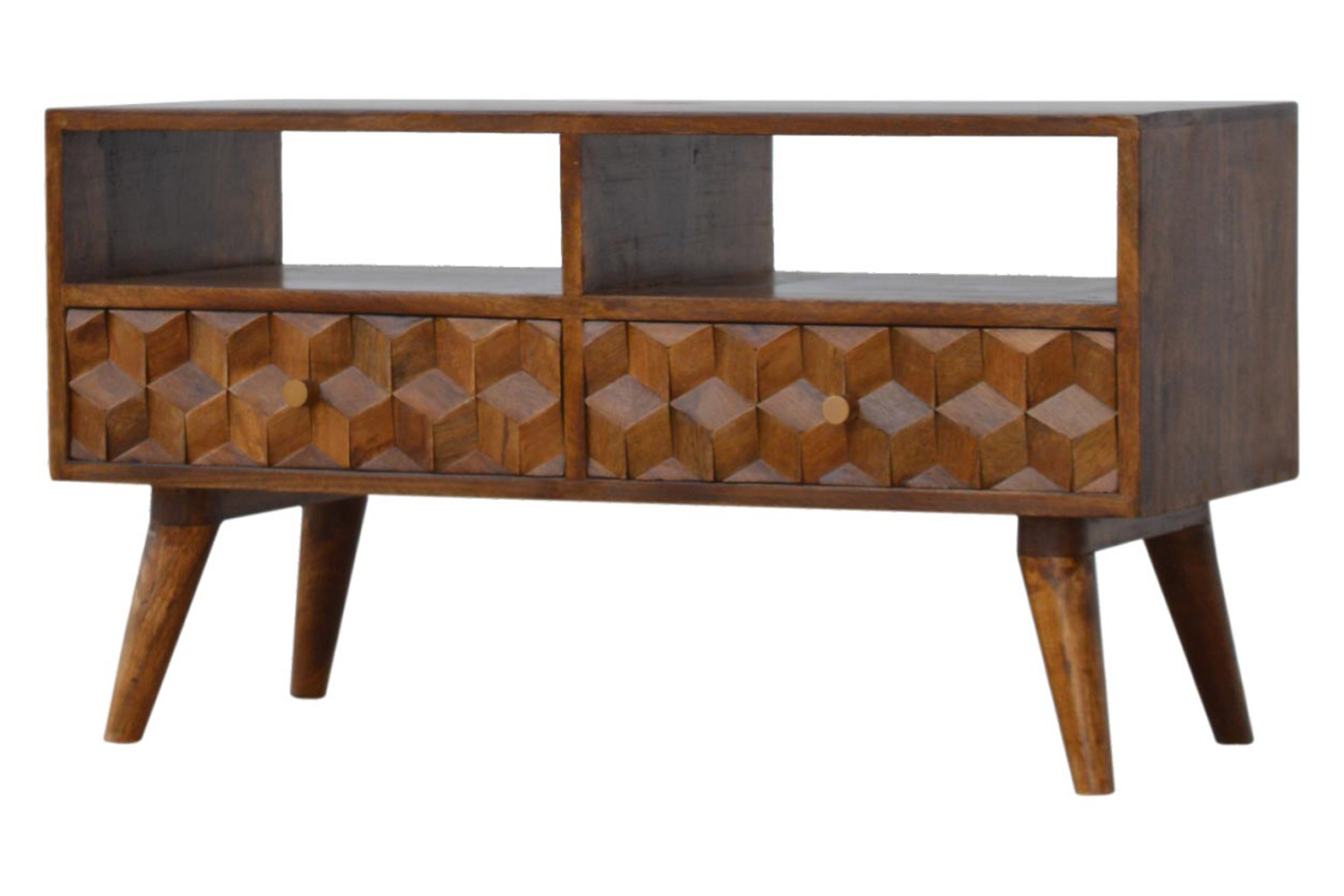 Artisan - Cube Carved TV Unit in Chestnut