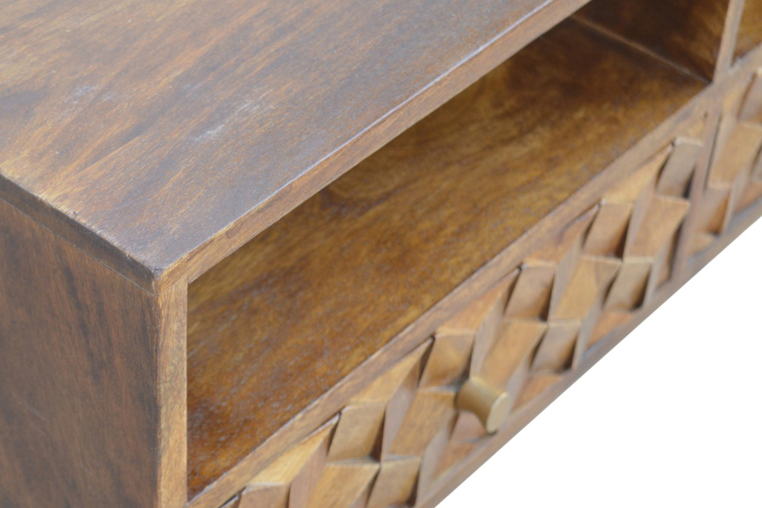 Artisan - Cube Carved TV Unit in Chestnut