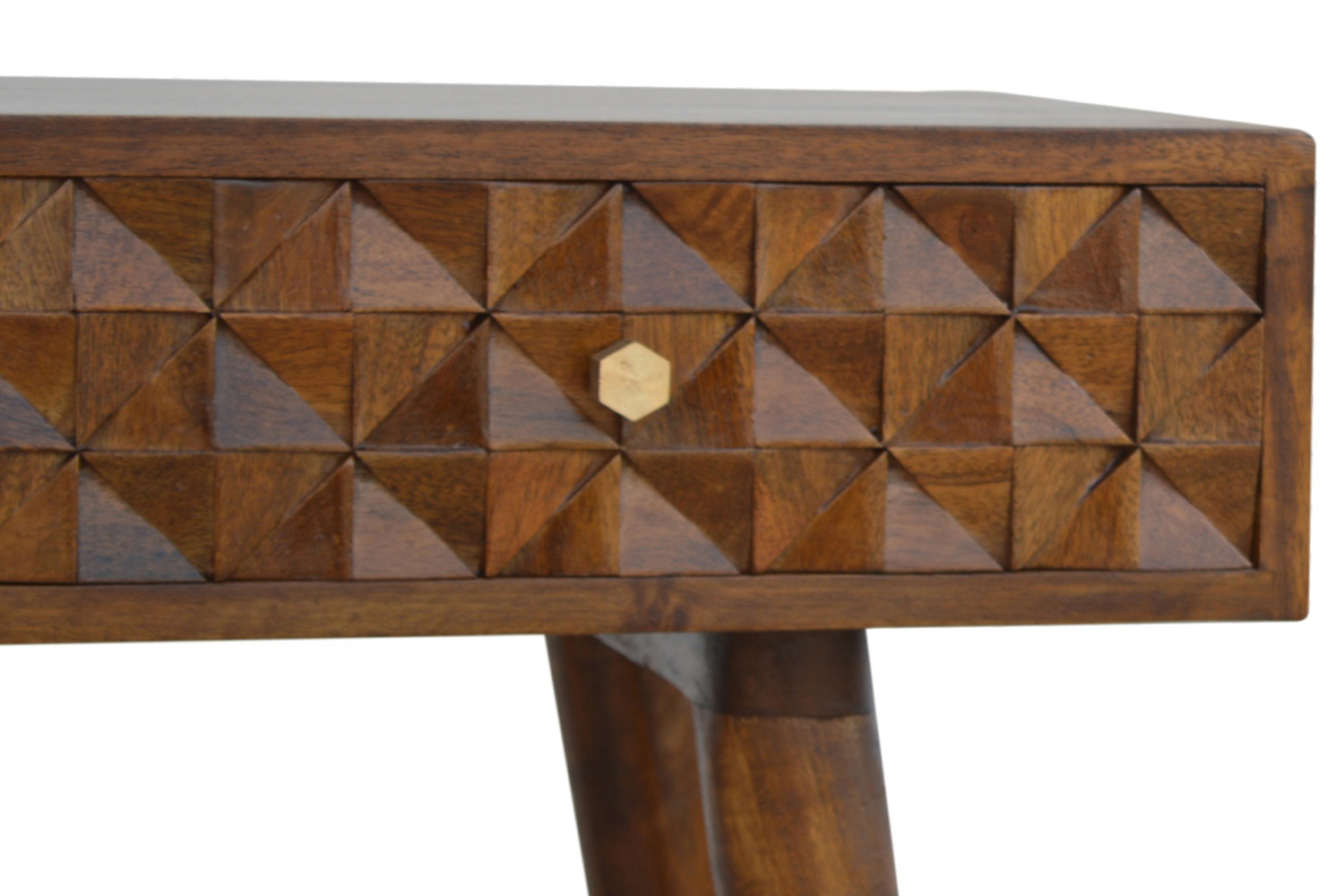 Artisan Diamond Carved Console Table - Chestnut