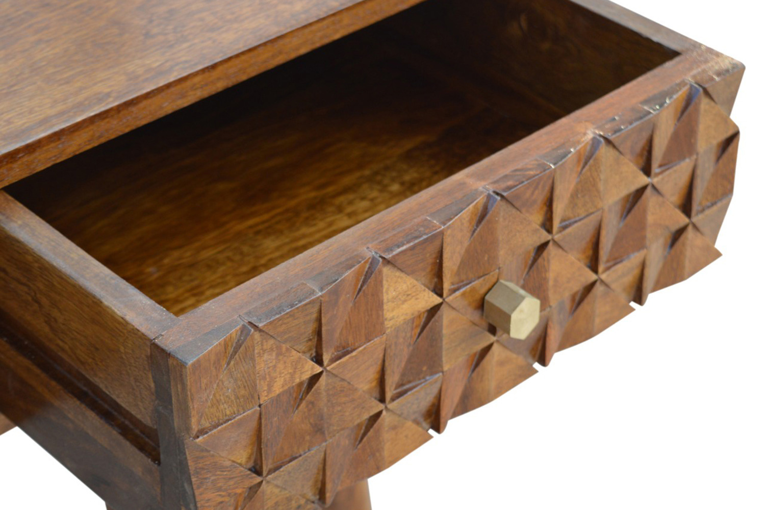 Artisan Diamond Carved Console Table - Chestnut