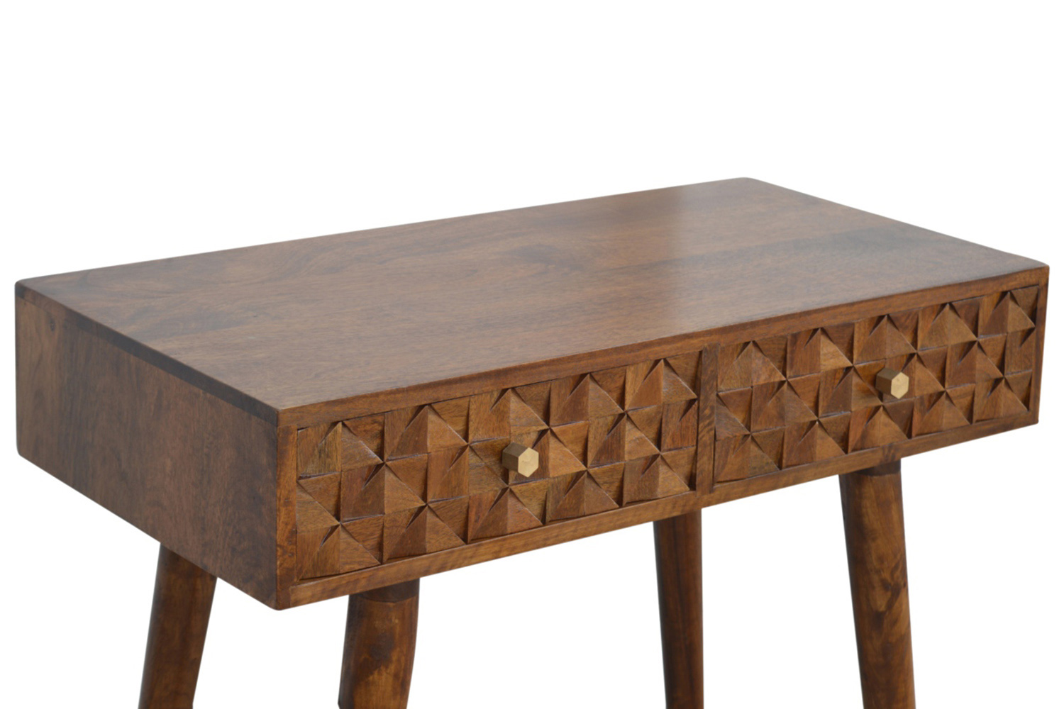 Artisan Diamond Carved Console Table - Chestnut