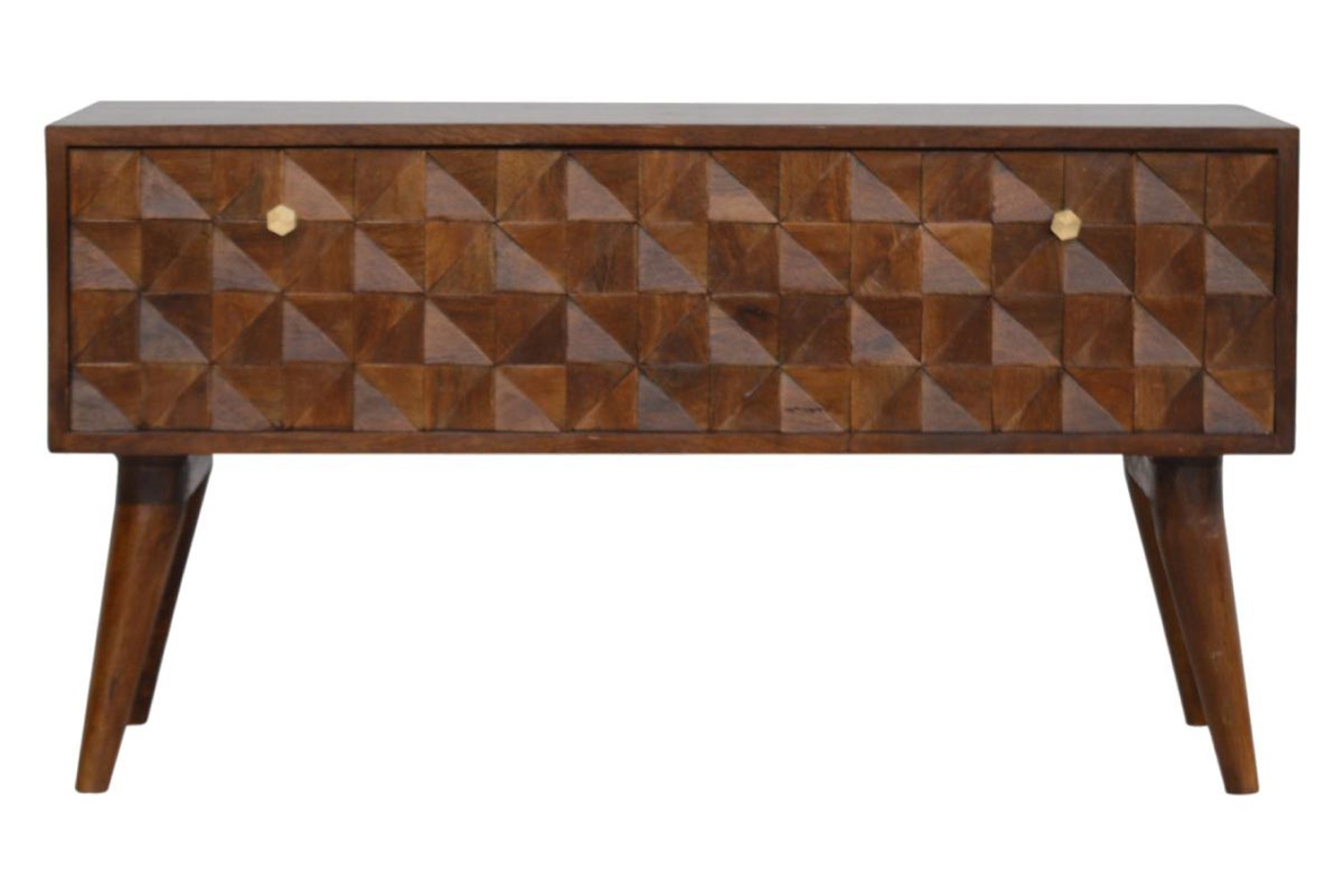 Artisan Diamond Carved Storage Hallway Bench - Chestnut, w/o Tweed Pad Seat