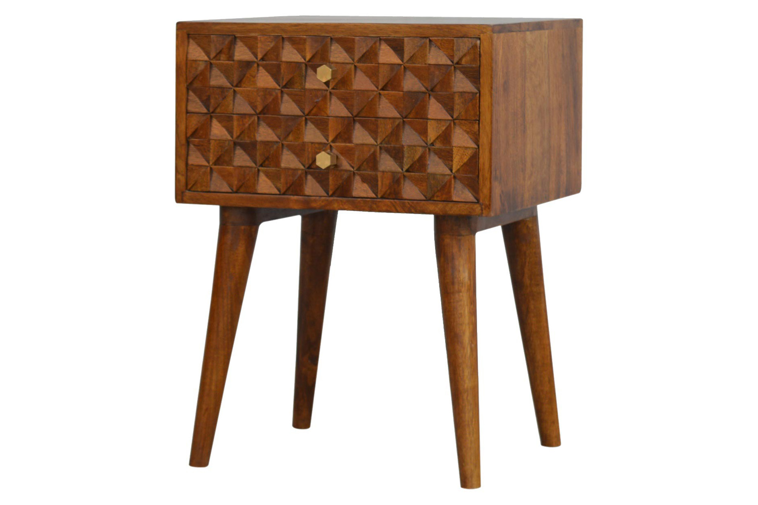 Artisan Diamond Carved Bedside with 2 Drawers - Chestnut