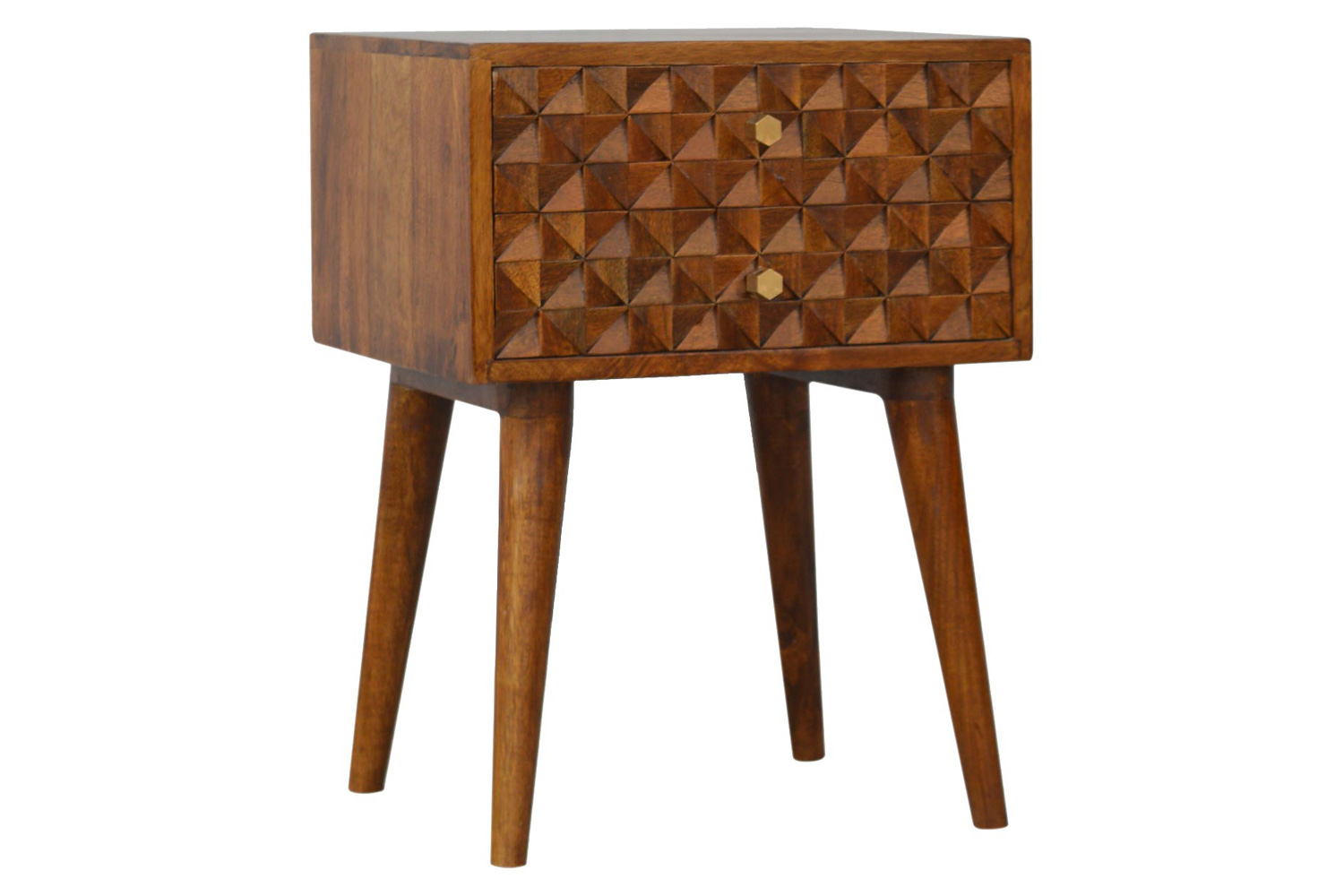 Artisan Diamond Carved Bedside with 2 Drawers - Chestnut