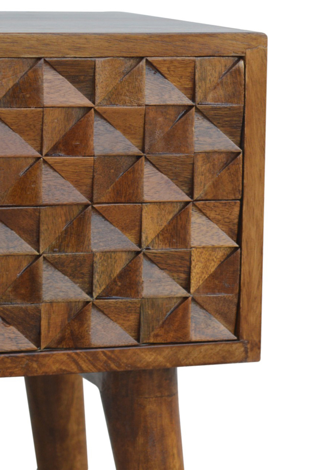 Artisan Diamond Carved Bedside with 2 Drawers - Chestnut