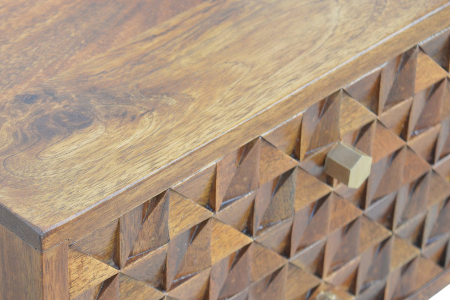 Artisan Diamond Carved Bedside with 2 Drawers - Chestnut