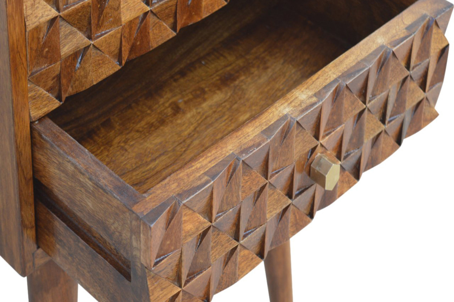 Artisan Diamond Carved Bedside with 2 Drawers - Chestnut