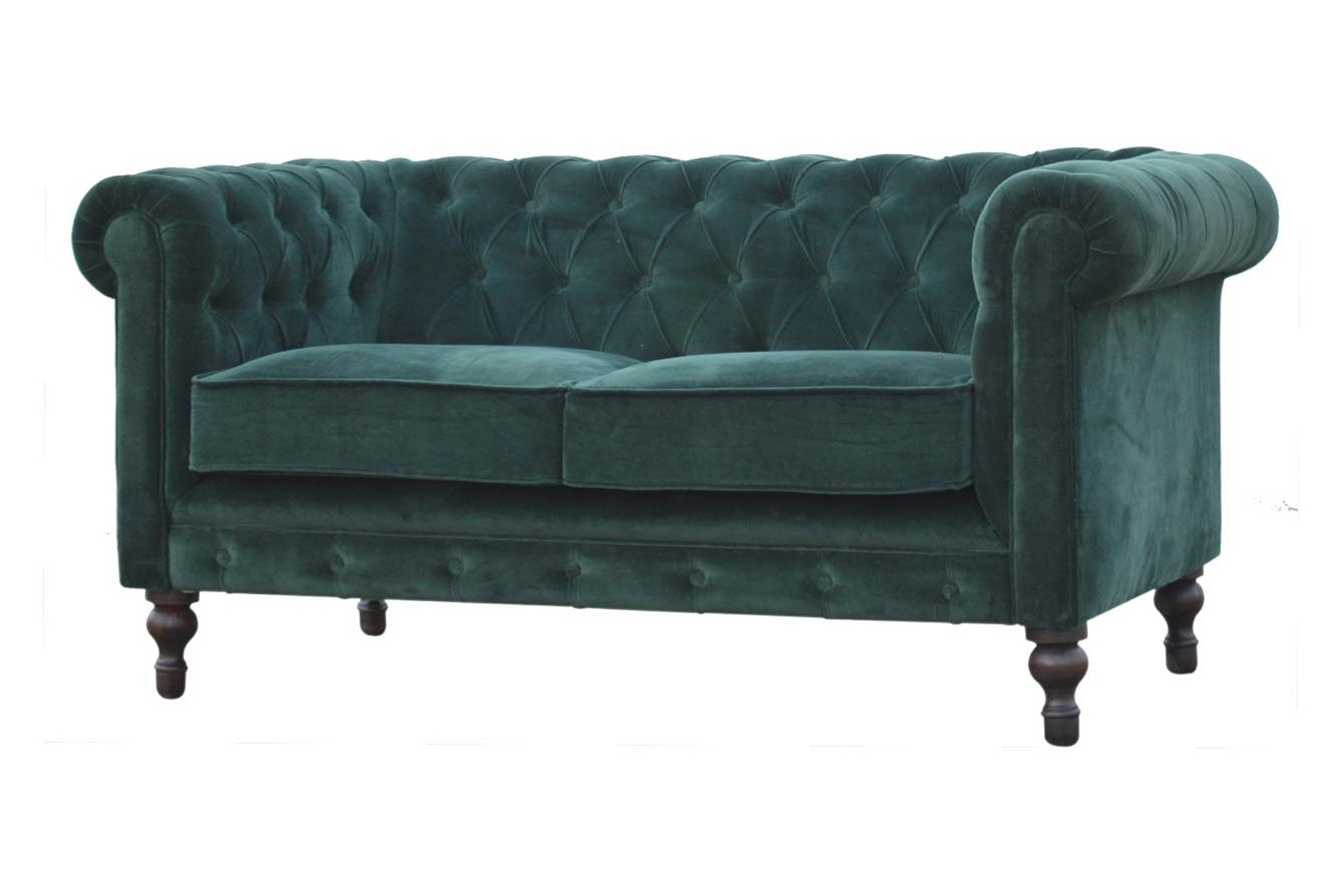 Artisan Chesterfield Sofa with 2 Seater - Emerald Green, Velvet