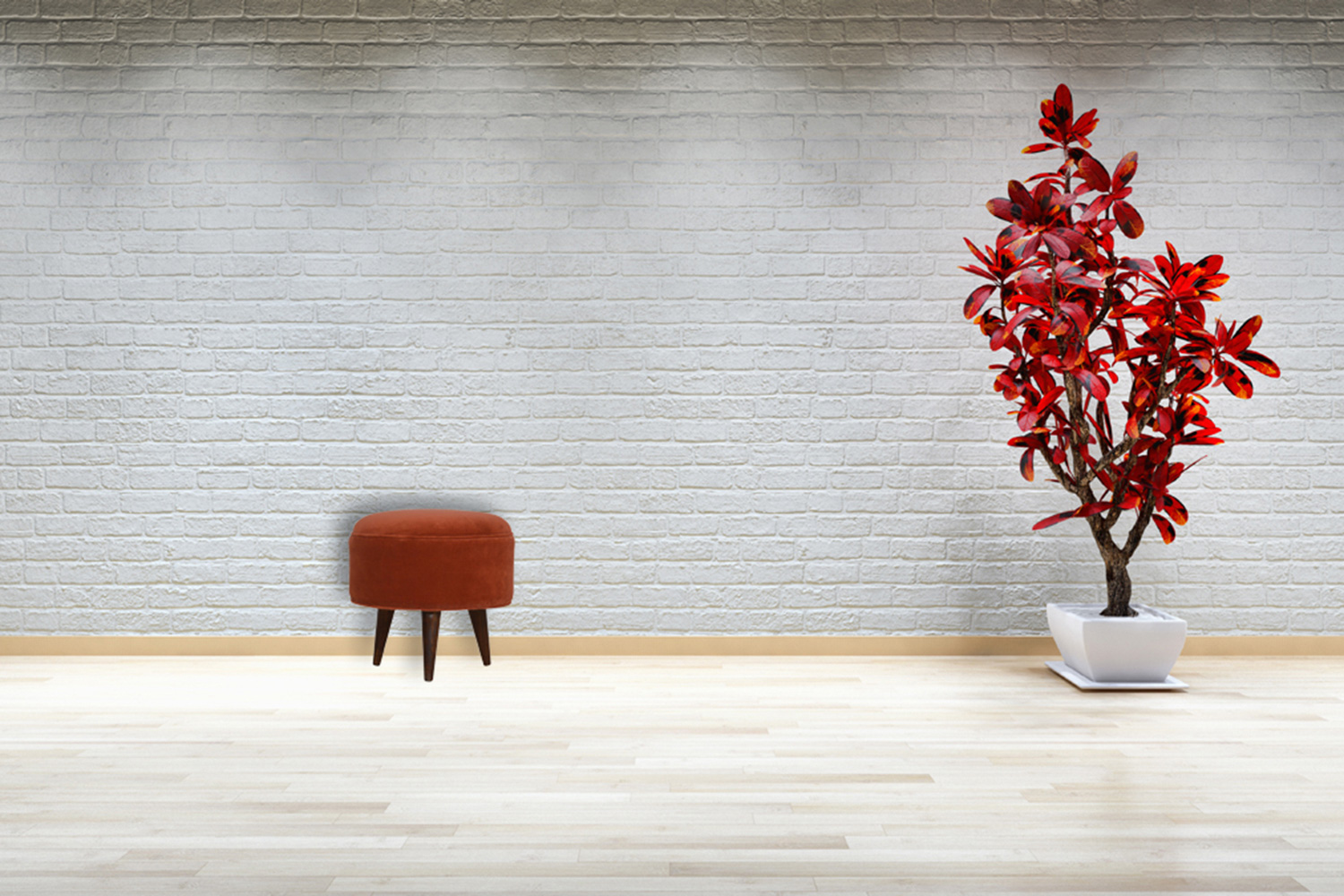 Artisan Nordic Style Footstool - Brick Red, Velvet